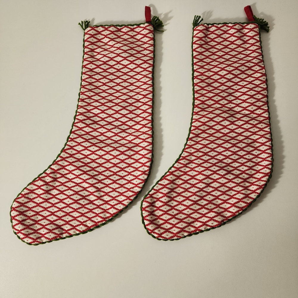 Crate&Barrel Red and Green Holiday Stockings